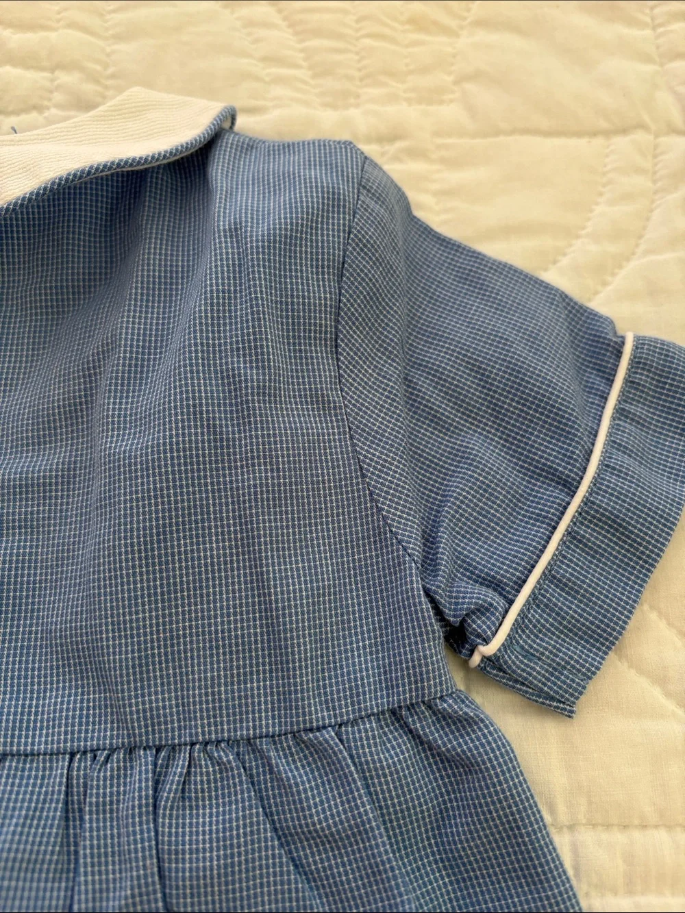 Adorable Smocked Snowman Shortall - Light Blue with White Trim 6 months